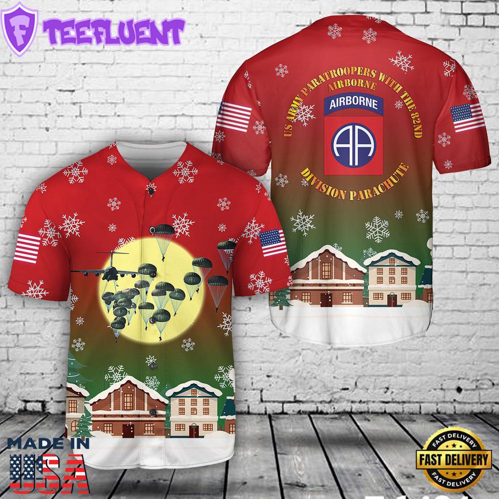 US Army Paratroopers With The 82nd Airborne Division Parachute Baseball Jersey