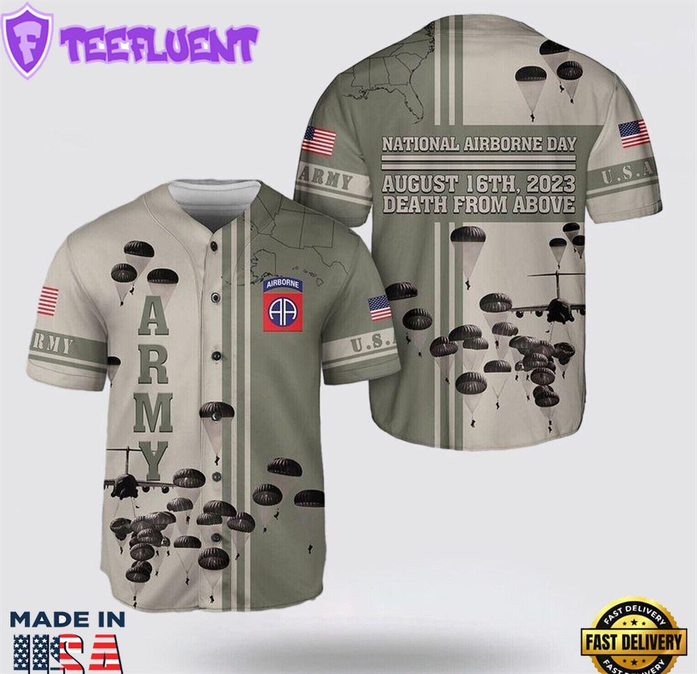 US Army Paratroopers With The 82nd Airborne Division Parachute Baseball Jersey