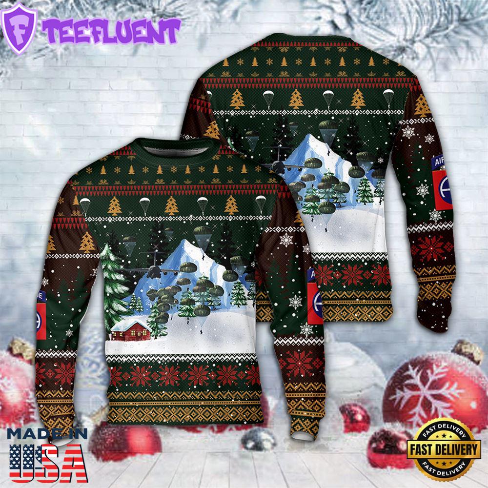 US Army Paratroopers With The 82nd Airborne Division Parachute Christmas AOP Sweater