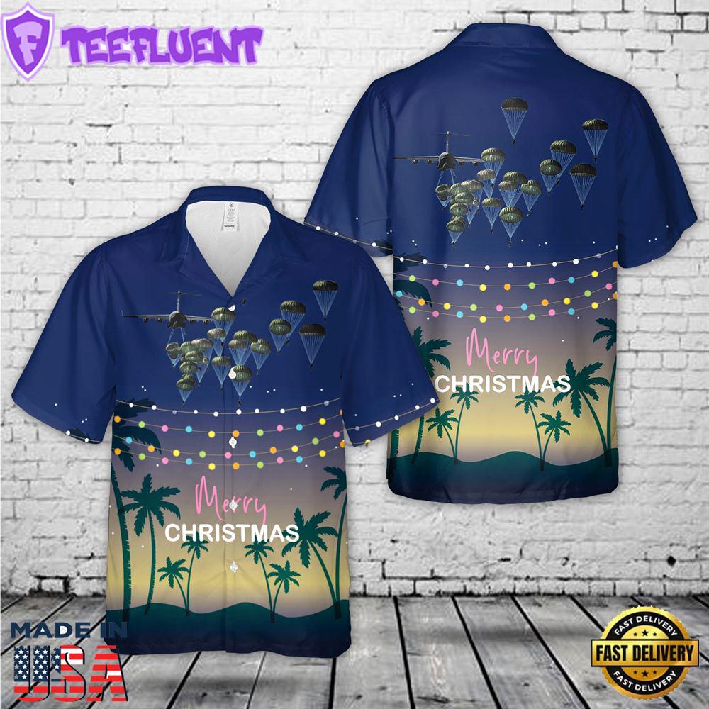 US Army Paratroopers With The 82nd Airborne Division Parachute Christmas Hawaiian Shirt 1