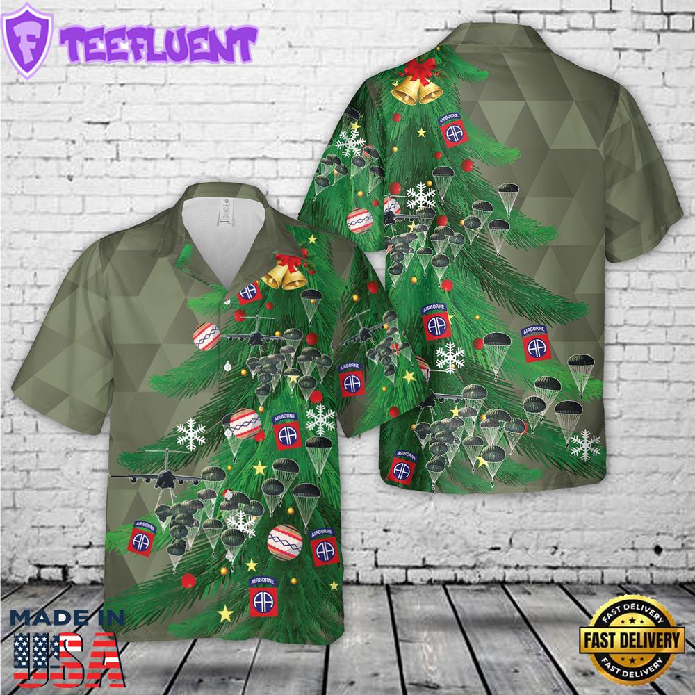 US Army Paratroopers With The 82nd Airborne Division Parachute Christmas Hawaiian Shirt 2