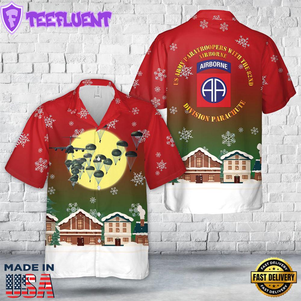 US Army Paratroopers With The 82nd Airborne Division Parachute Christmas Hawaiian Shirt 3
