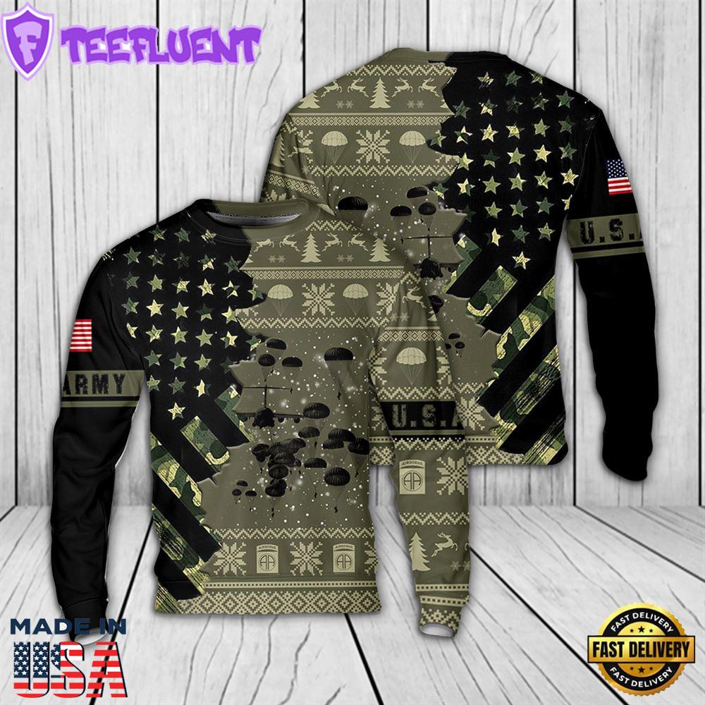US Army Paratroopers With The 82nd Airborne Division Parachute Christmas Sweater 1
