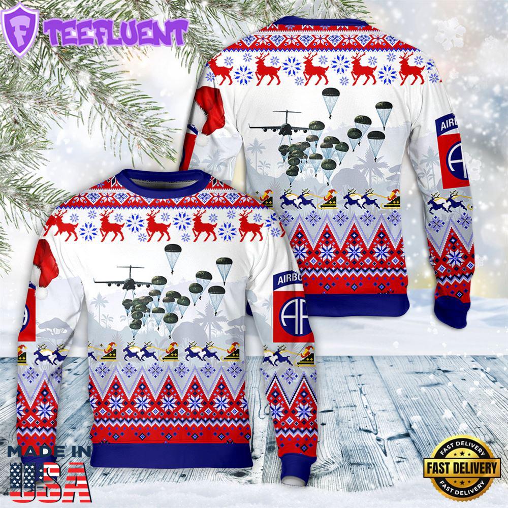 US Army Paratroopers With The 82nd Airborne Division Parachute Christmas Sweater 3