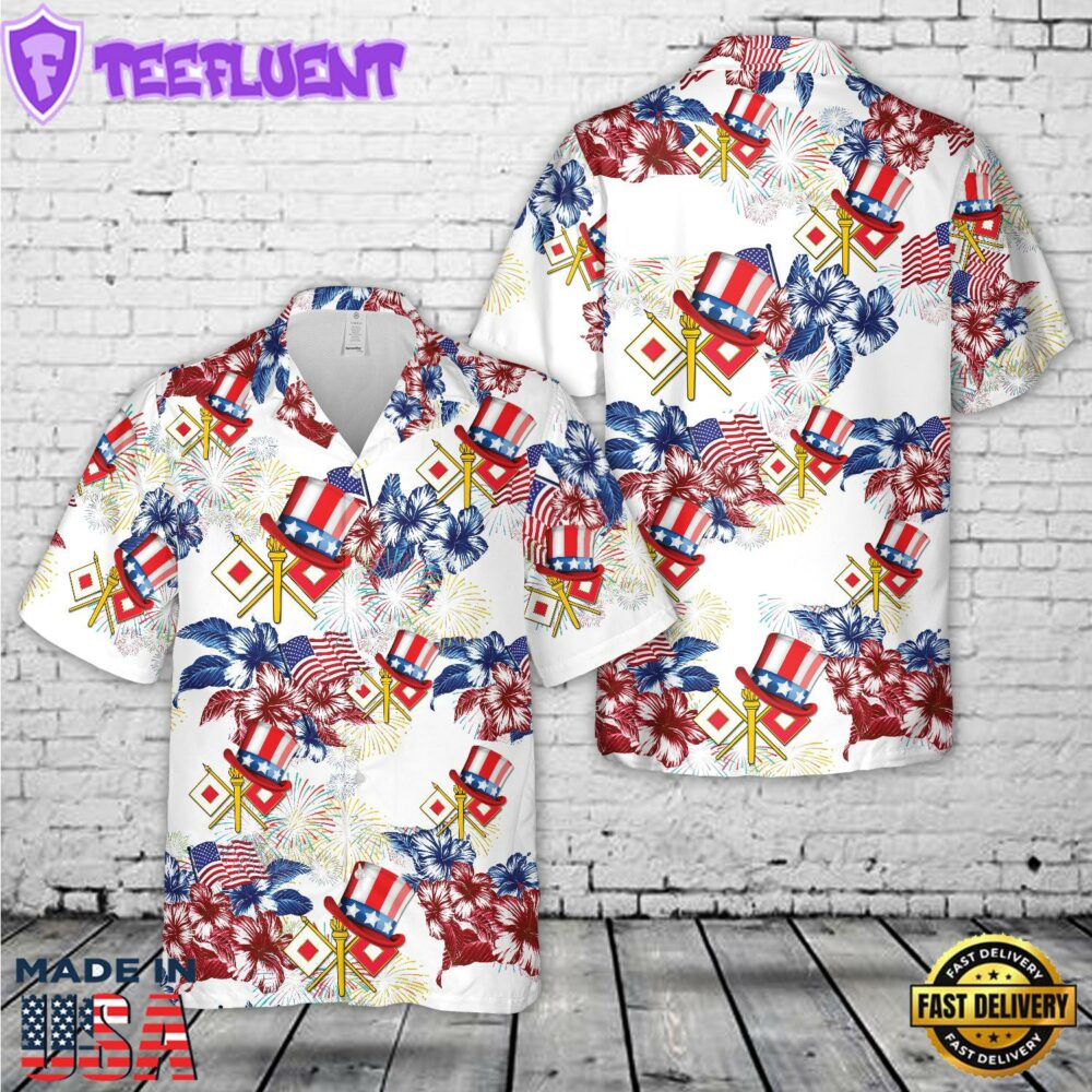 US Army Signal Corps (USASC) Branch Insignia, 4th Of July Hawaiian Shirt