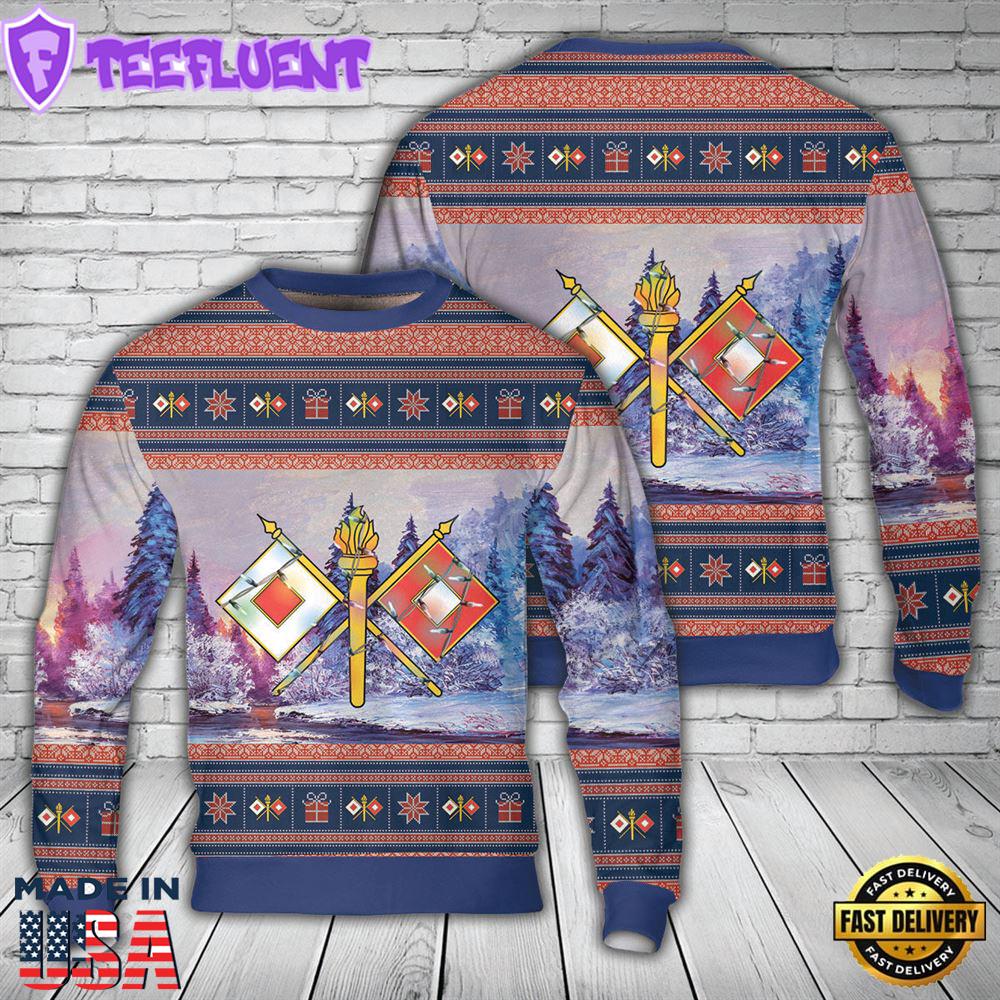 US Army Signal Corps (USASC) Branch Insignia Christmas AOP Knitted Sweater