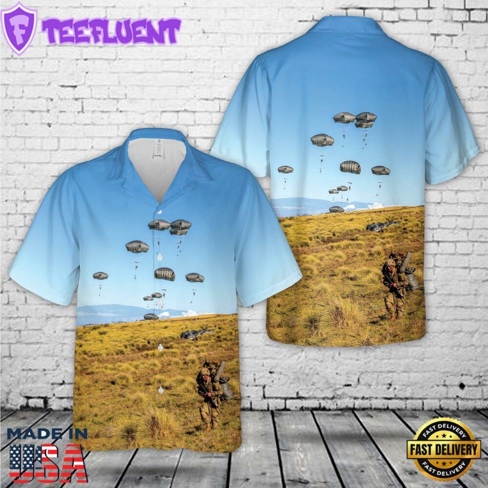 US Army Soldiers assigned to 2nd Infantry Brigade Combat Team, 11th Airborne Division, jumped from C-17s Hawaiian Shirt