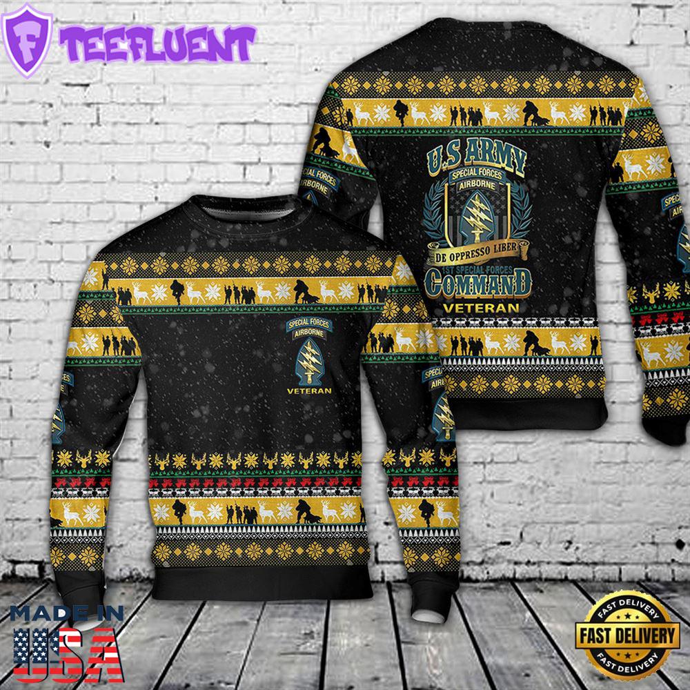 US Army Special Forces Airborne Veteran Christmas AOP Sweater
