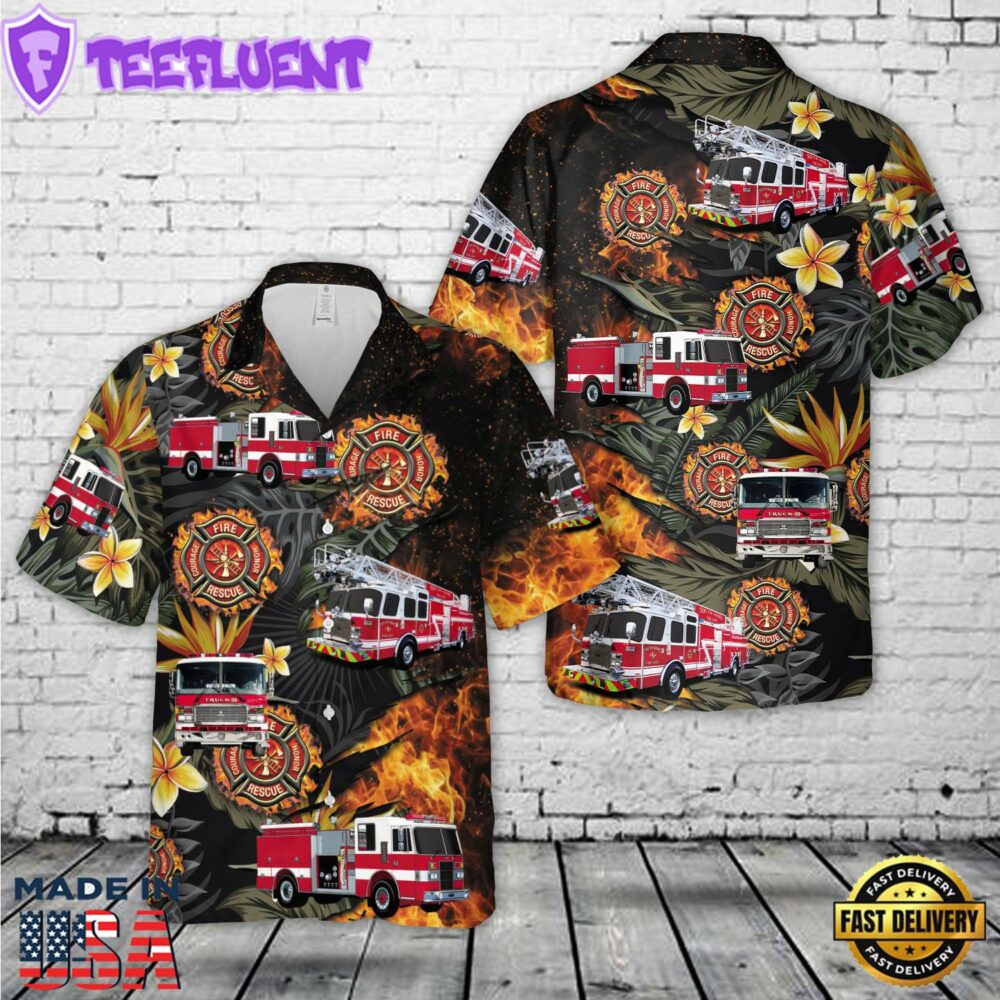 US Firefighter Fire Truck Hawaiian Shirt