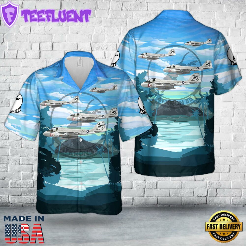 US Navy A-6A Intruder VA-35 Black Panthers, AJ502 157017. CVW-8, USS America CV-66 - 1973 Hawaiian Shirt