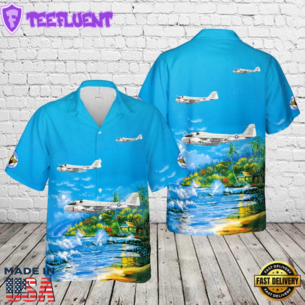 US Navy A-6E Intruder VA-75 Sunday Punchers, AC502 159182. CVW-3, USS John F Kennedy CV-67 - 1983 Hawaiian Shirt