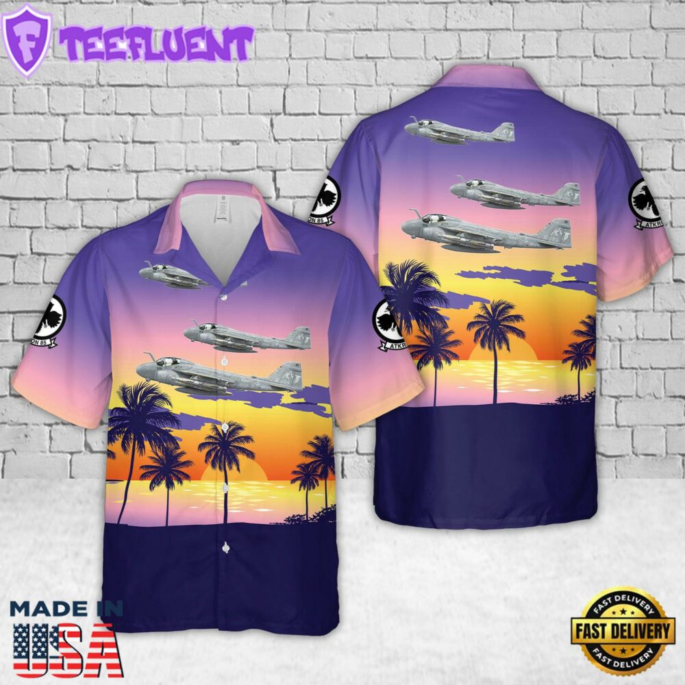 US Navy A-6E Intruder VA-85 Black Falcons, AA501 161685. CVW-13, USS Saratoga CV-60 - 1986 Hawaiian Shirt