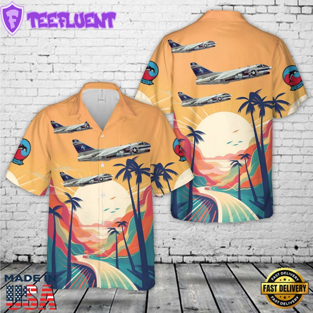 US Navy A-7B Corsair II Of Attack Squadron 203 (VA-203) Blue Dolphins Hawaiian Shirt
