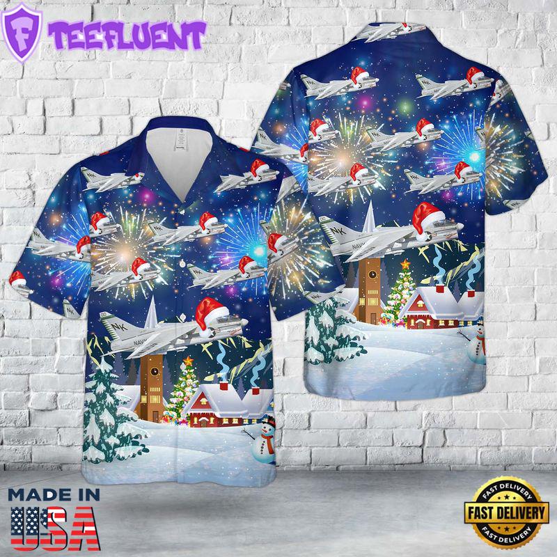 US Navy A-7E Corsair II CAG Bird Of VFA-27 Royal Maces Christmas Hawaiian Shirt