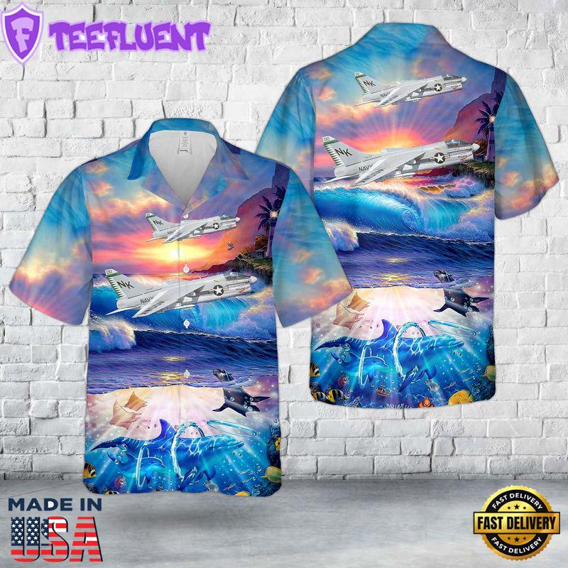 US Navy A-7E Corsair II CAG Bird Of VFA-27 Royal Maces Hawaiian Shirt