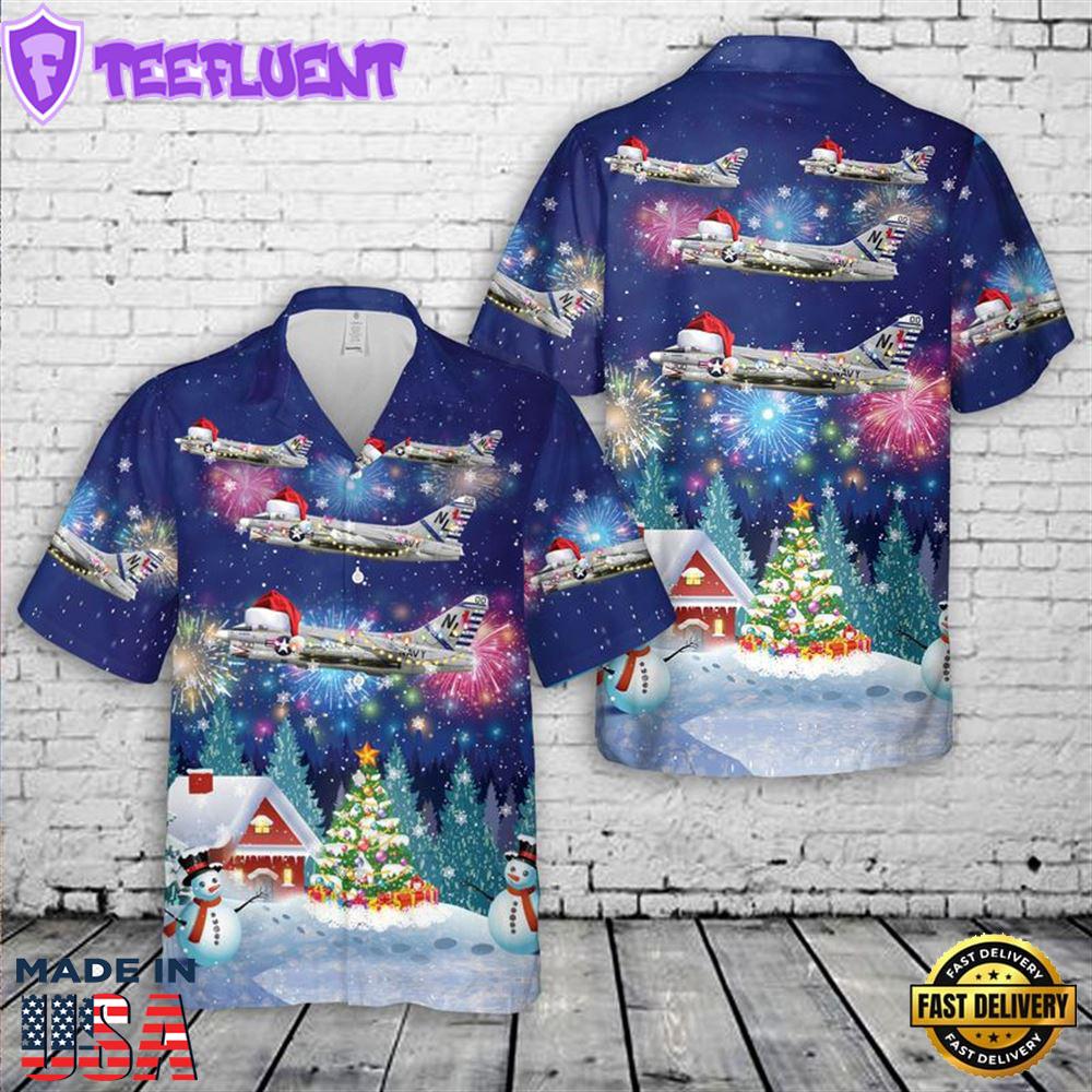 US Navy A-7E Corsair II Of VFA-22 Fighting Redcocks Christmas Hawaiian Shirt