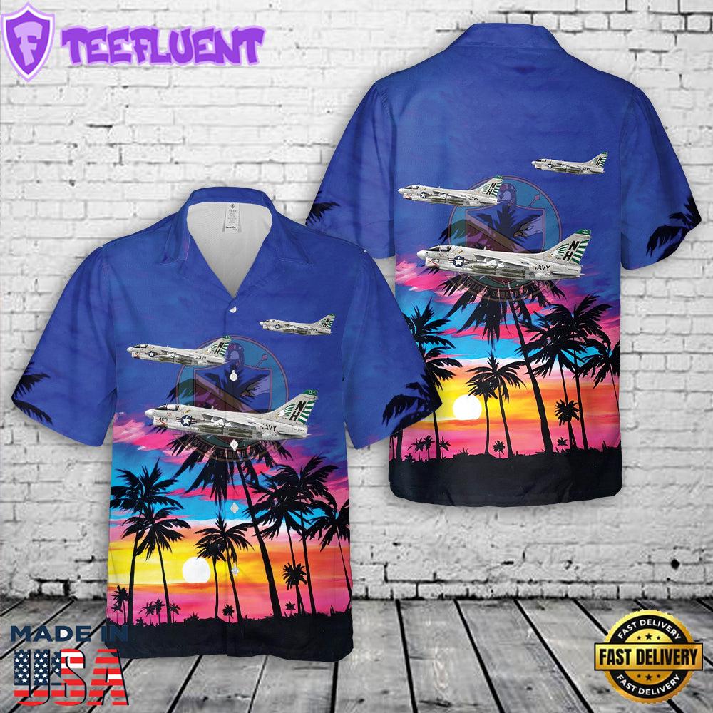 US Navy A-7E Corsair II VA-195 Dambusters, NH403 157451. CVW-11, USS Kitty Hawk CV-63 - 1977 Hawaiian Shirt