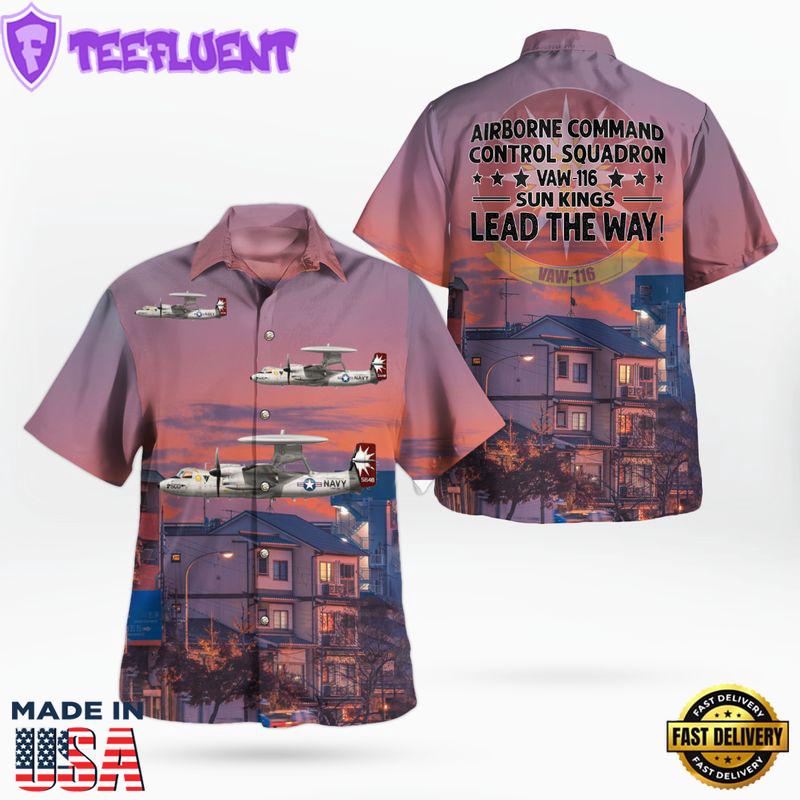 US Navy Airborne Command & Control Squadron 116 (VAW-116) Sun Kings E-2 Hawkeye Hawaiian Shirt