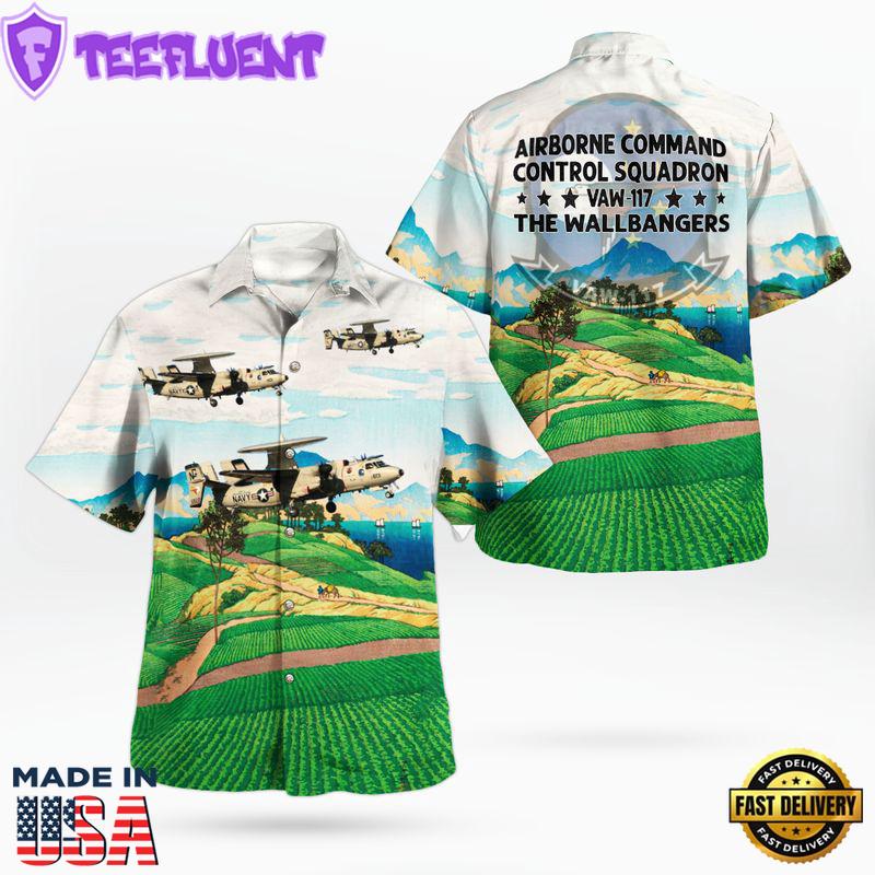 US Navy Airborne Command & Control Squadron 117 (VAW-117) The Wallbangers E-2D Hawkeye Hawaiian Shirt
