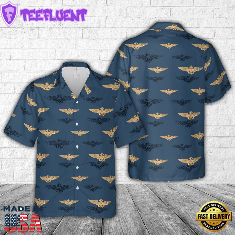 US Navy Aviator Insignia Silhouette Hawaiian Shirt