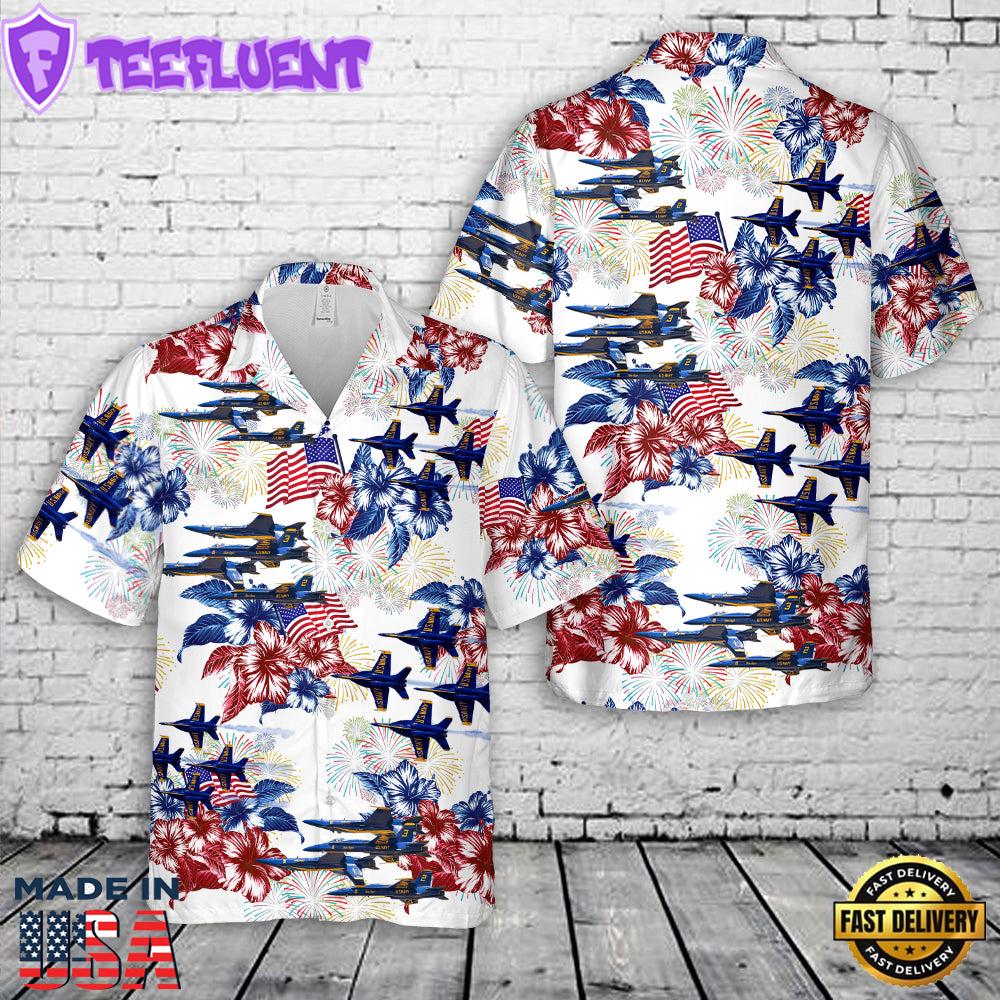 US Navy Blue Angels F18 Hornet , 4th Of July Hawaiian Shirt