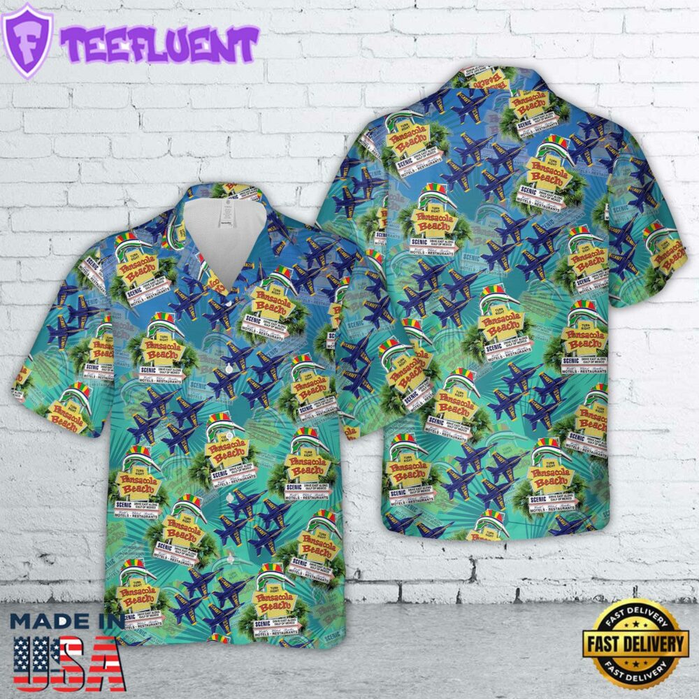 US Navy Blue Angels Pensacola Beach Sign Hawaiian Shirt