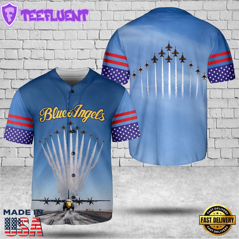 US Navy Blue Angles AOP Baseball Jersey Without Piping