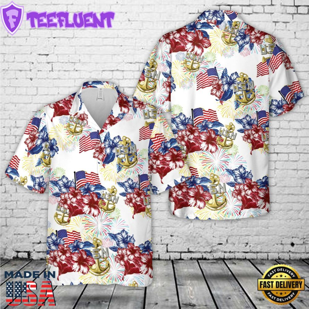 US Navy Chief Anchor, 4th Of July Hawaiian Shirt