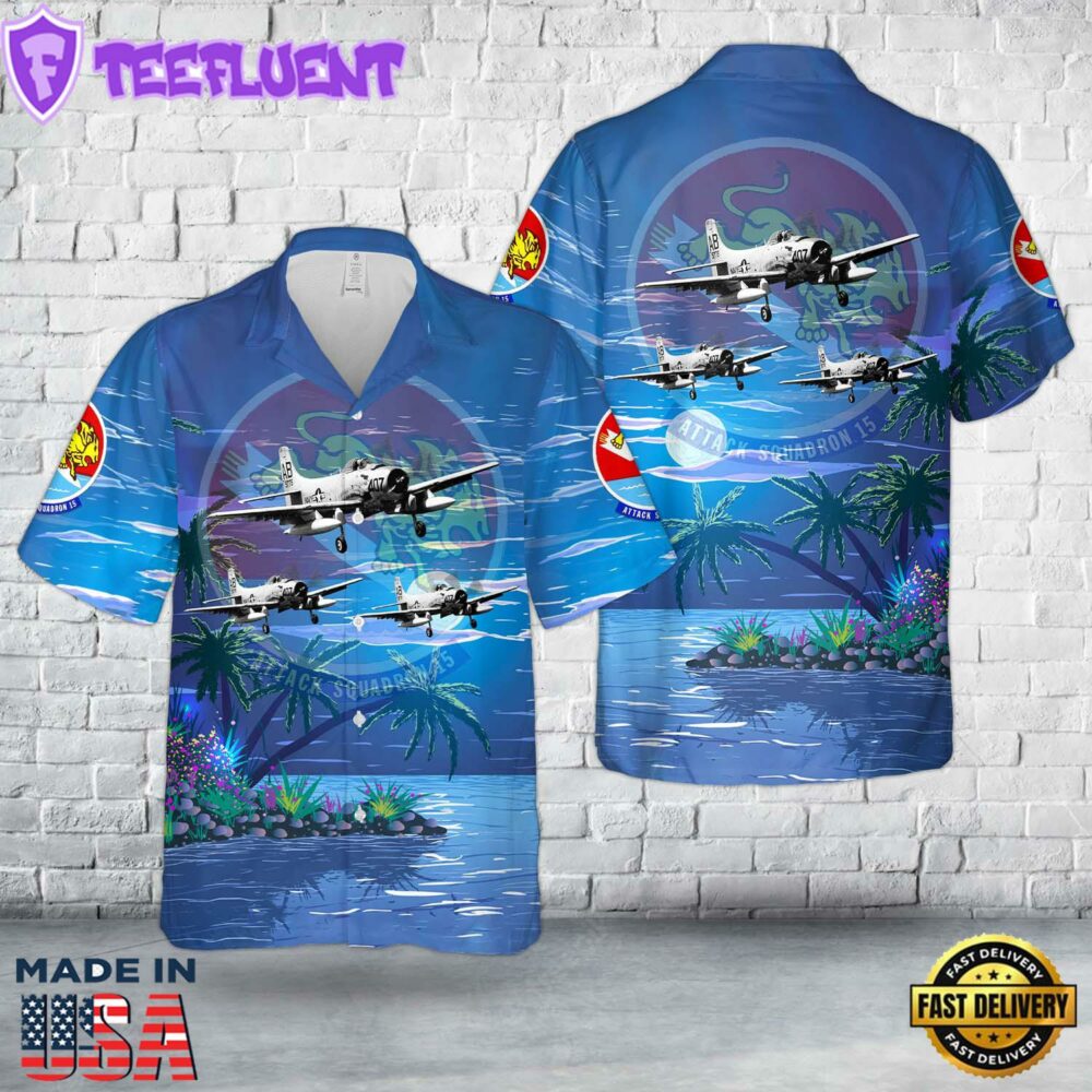 U.S. Navy Douglas AD-6 Skyraider (BuNo 139776) of Attack Squadron 15 (VA-15) Valions Hawaiian Shirt