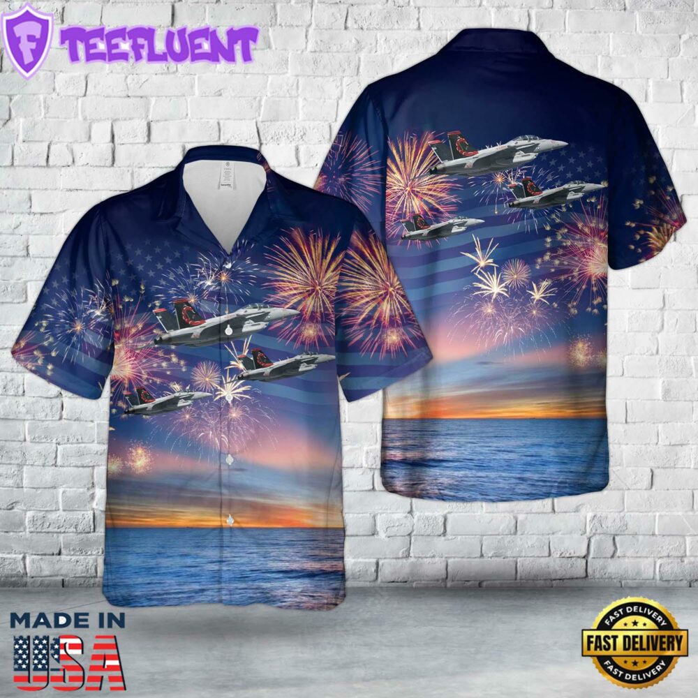 US Navy EA-18G Of VAQ-132 Scorpions, 4th Of July Hawaiian Shirt