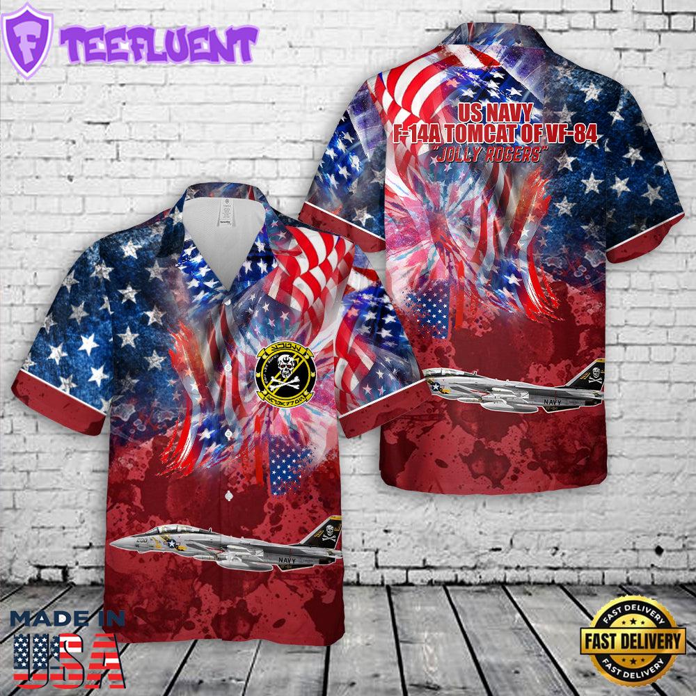 US Navy F-14A Tomcat Of VF-84 Jolly Rogers, 4th Of July Hawaiian Shirt