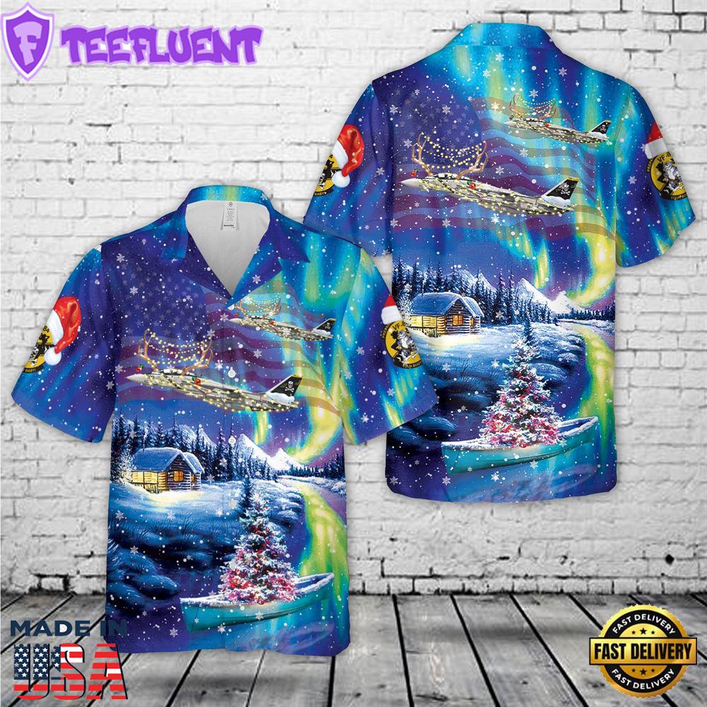 US Navy F-14A Tomcat Of VF-84 Jolly Rogers Christmas Hawaiian Shirt