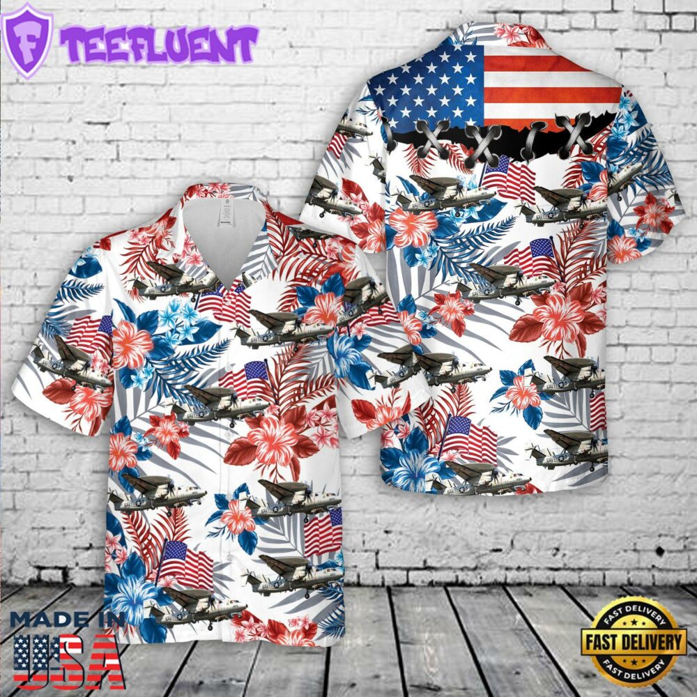 US Navy Northrop Grumman E-2C Hawkeye, 4th Of July Hawaiian Shirt