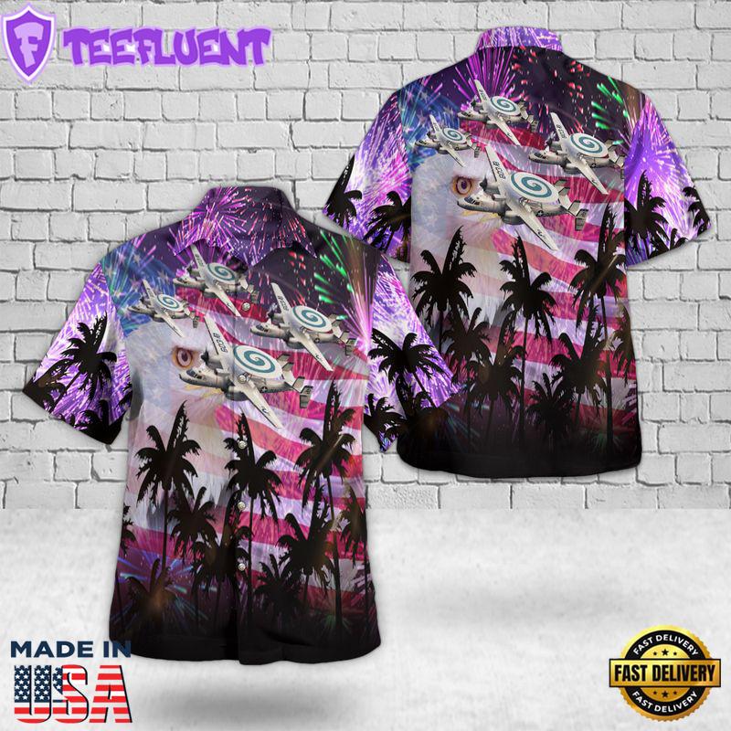 US Navy Northrop Grumman E-2C Hawkeye Of VAW-123 Screwtops, 4th Of July Hawaiian Shirt