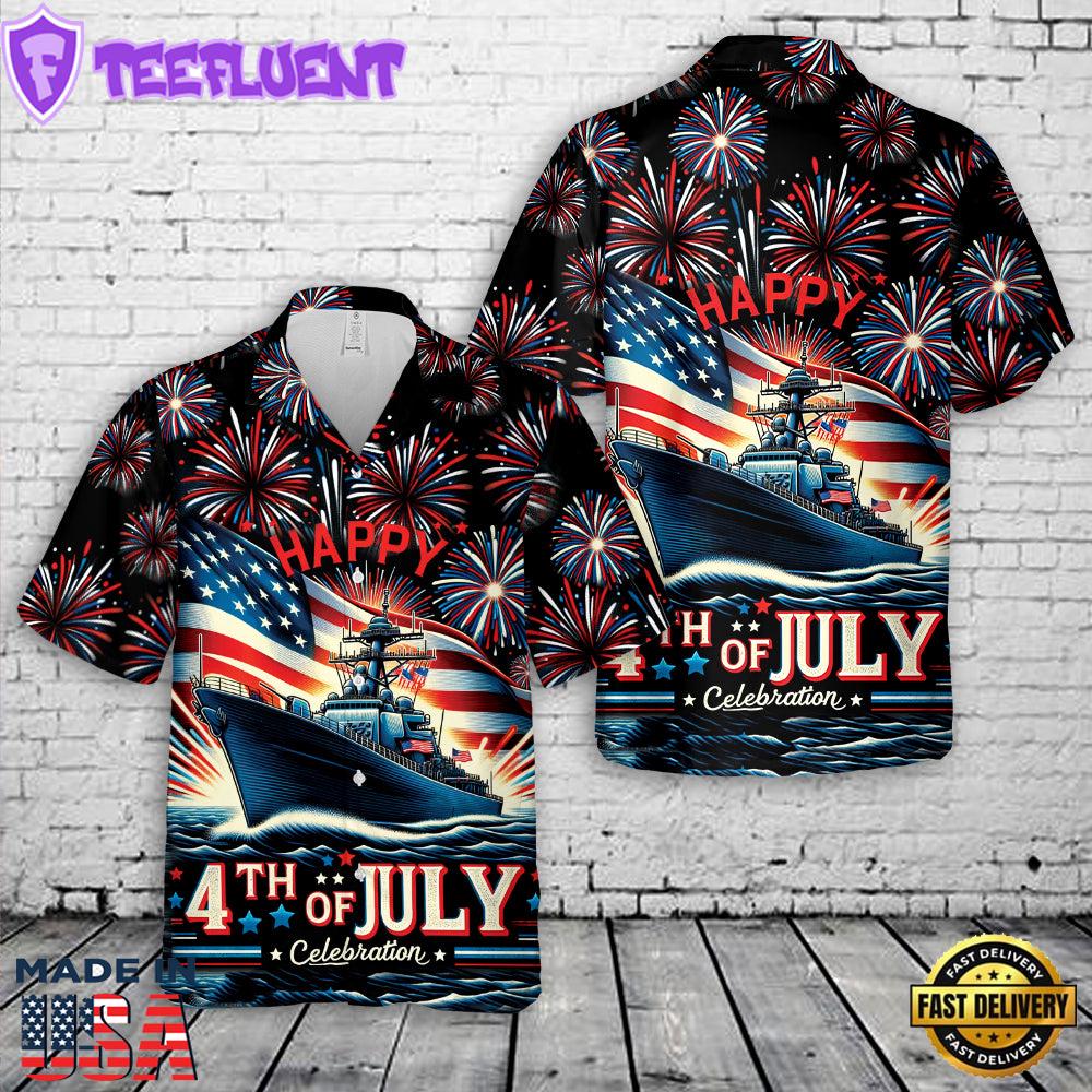 US Navy Ship, 4th Of July Hawaiian Shirt