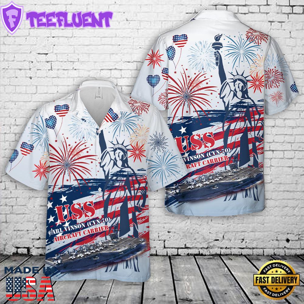 US Navy USS Carl Vinson (CVN-70) Aircraft Carrier, 4th Of July Hawaiian Shirt