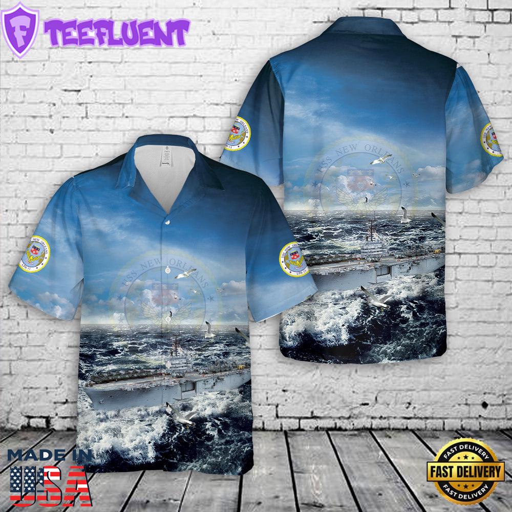 US Navy USS New Orleans (LPH-11) Iwo Jima-class amphibious assault ship Hawaiian Shirt