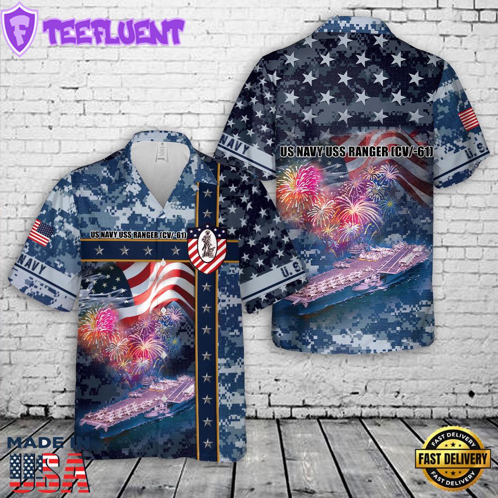 US Navy USS Ranger (CV-61), 4th Of July Hawaiian Shirt