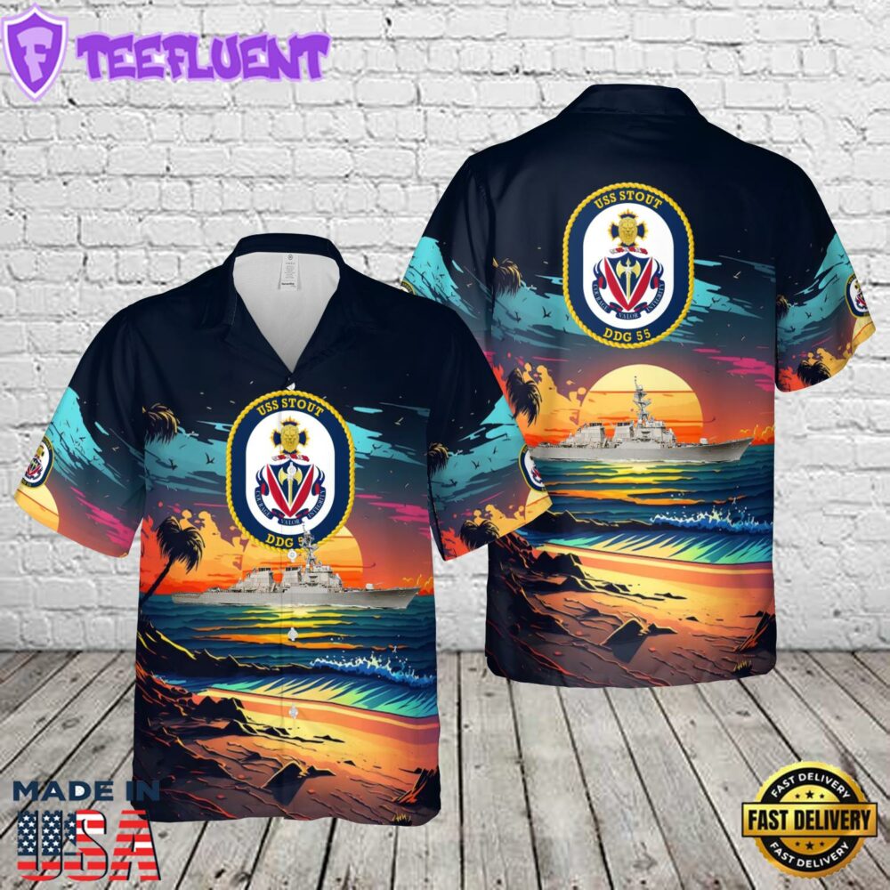 US Navy USS Stout (DDG-55) Arleigh Burke-class guided missile destroyer Hawaiian Shirt