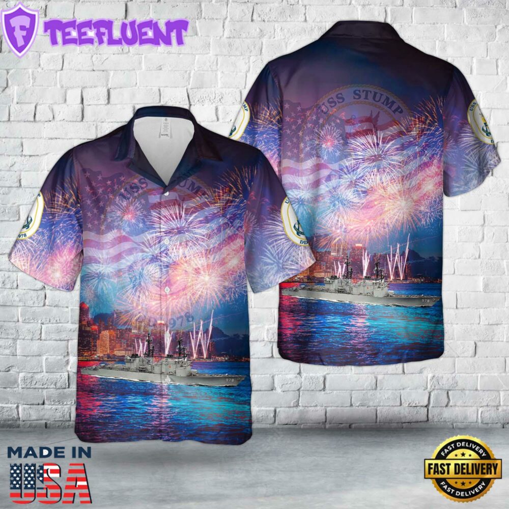 US Navy USS Stump (DD-978), 4th Of July Hawaiian Shirt
