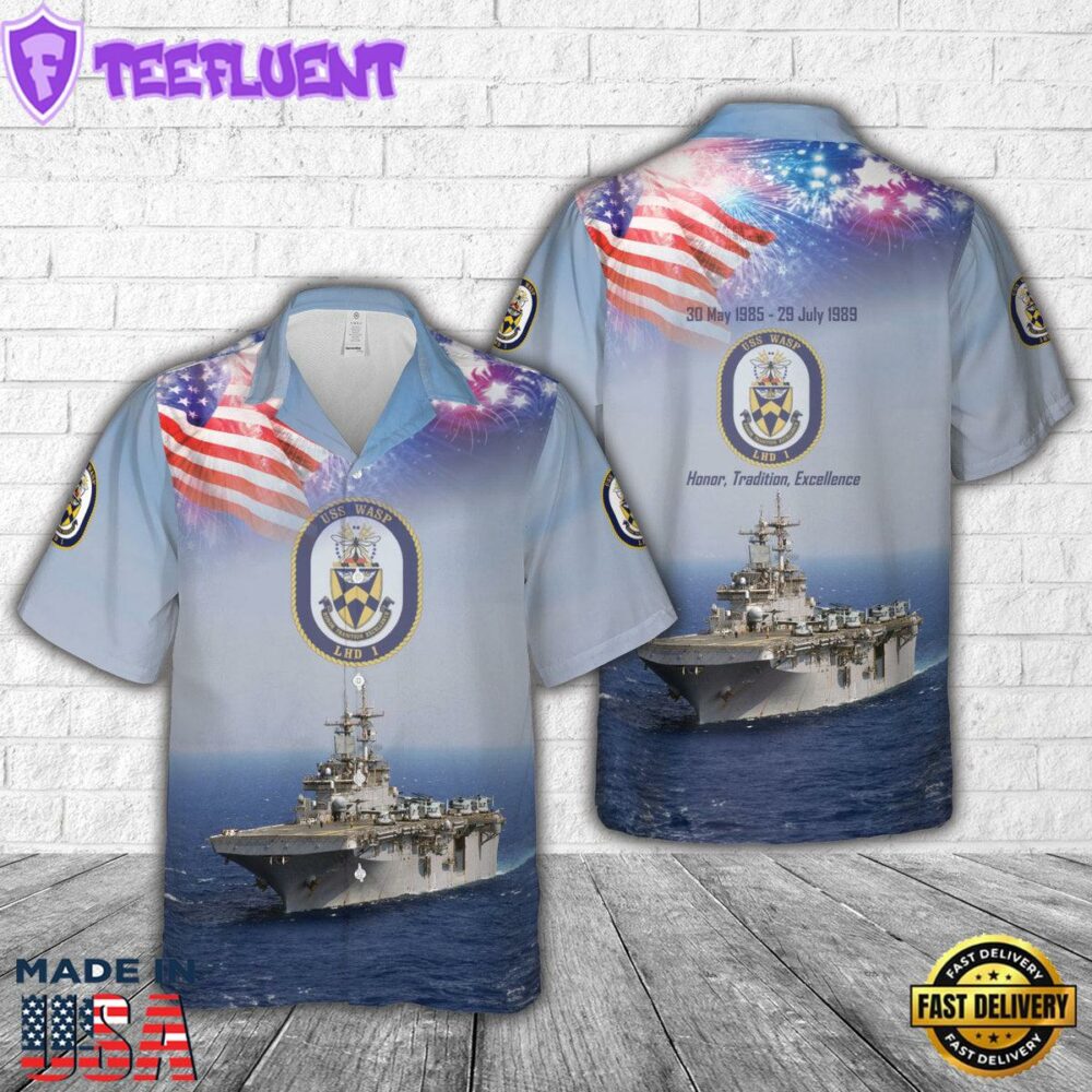 US Navy USS Wasp (LHD-1), 4th Of July Hawaiian Shirt
