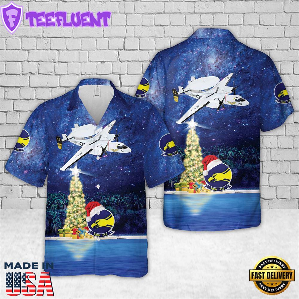 US Navy VAW-112 Golden Hawks (1978 USS Nimitz) E-2C Christmas Hawaiian Shirt
