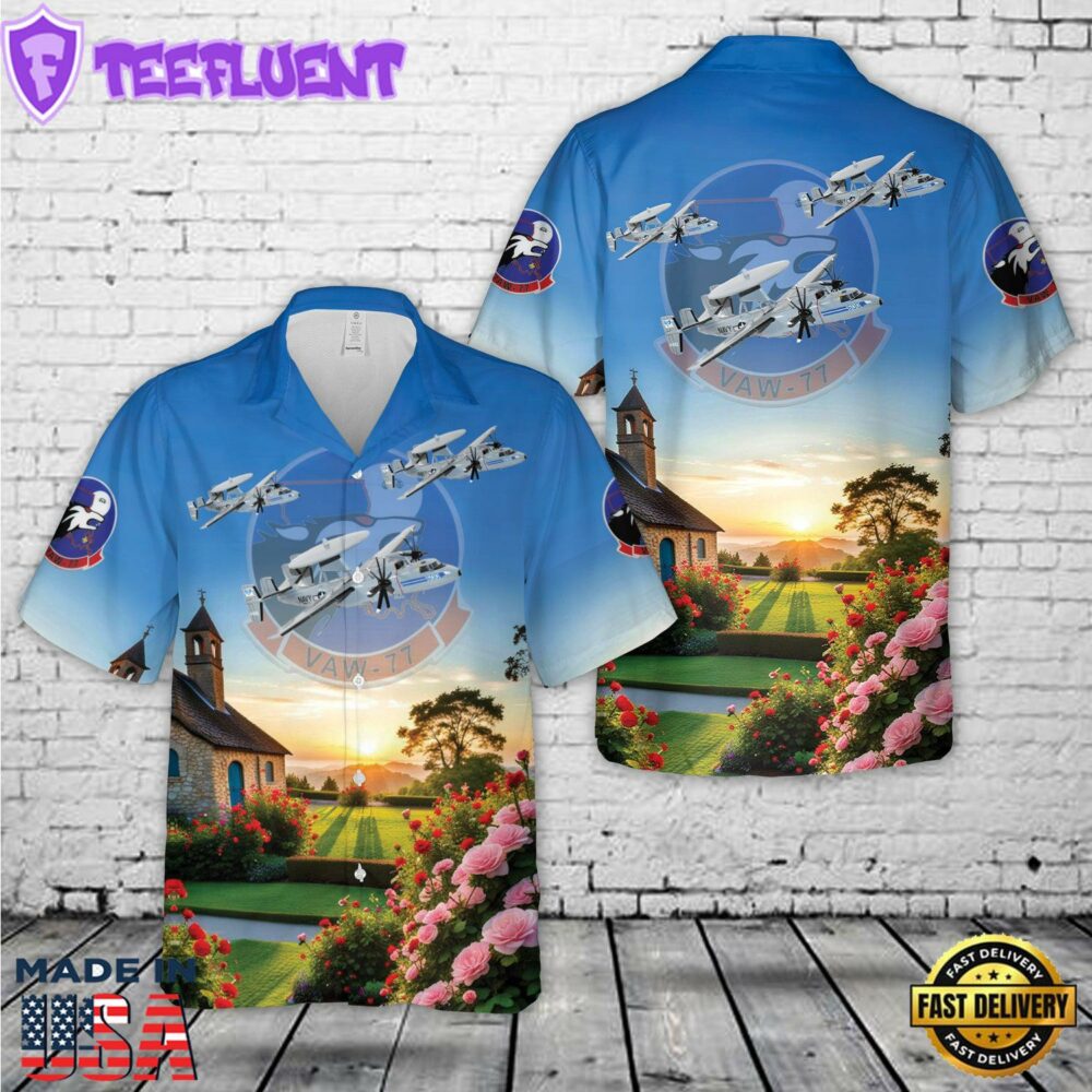 US Navy VAW-77 Night Wolves E-2C Hawaiian Shirt