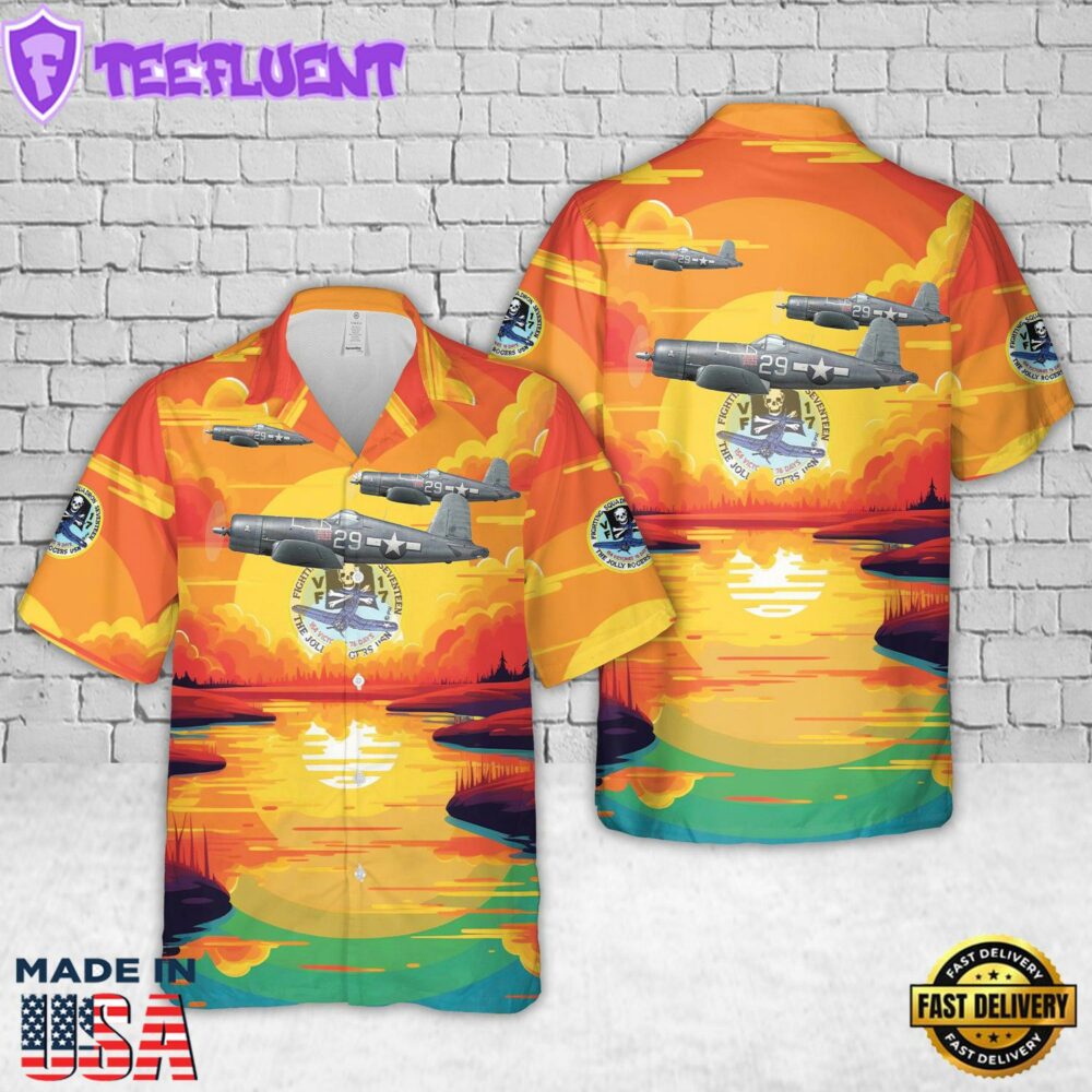 US Navy VF-17 Jolly Rogers F4U-1A Corsair Hawaiian Shirt