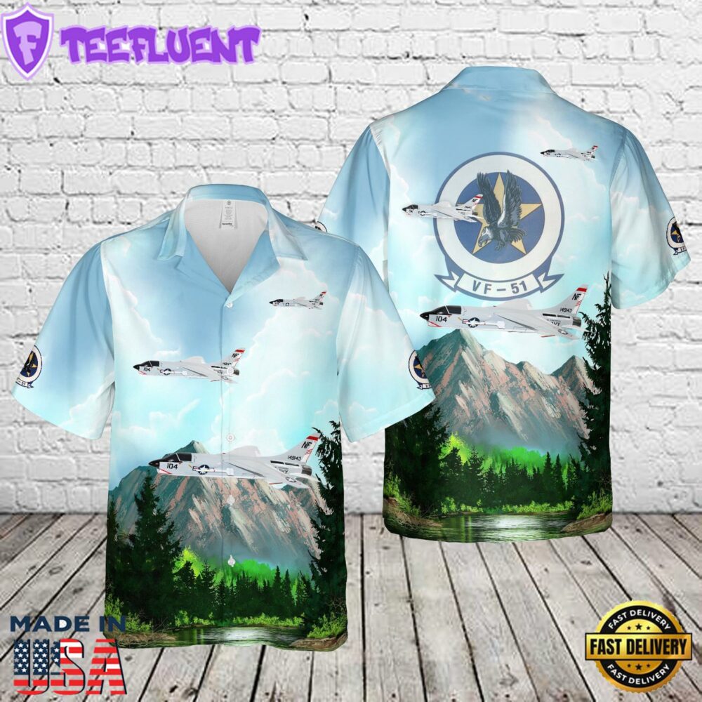 US Navy VF-51 Screaming Eagles F-8 Crusader Hawaiian Shirt