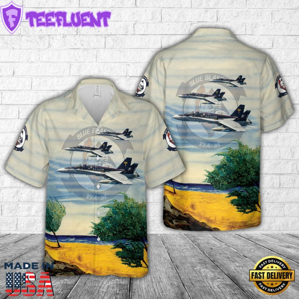 US Navy VFA-34 F A-18C Blue Blasters Hawaiian Shirt