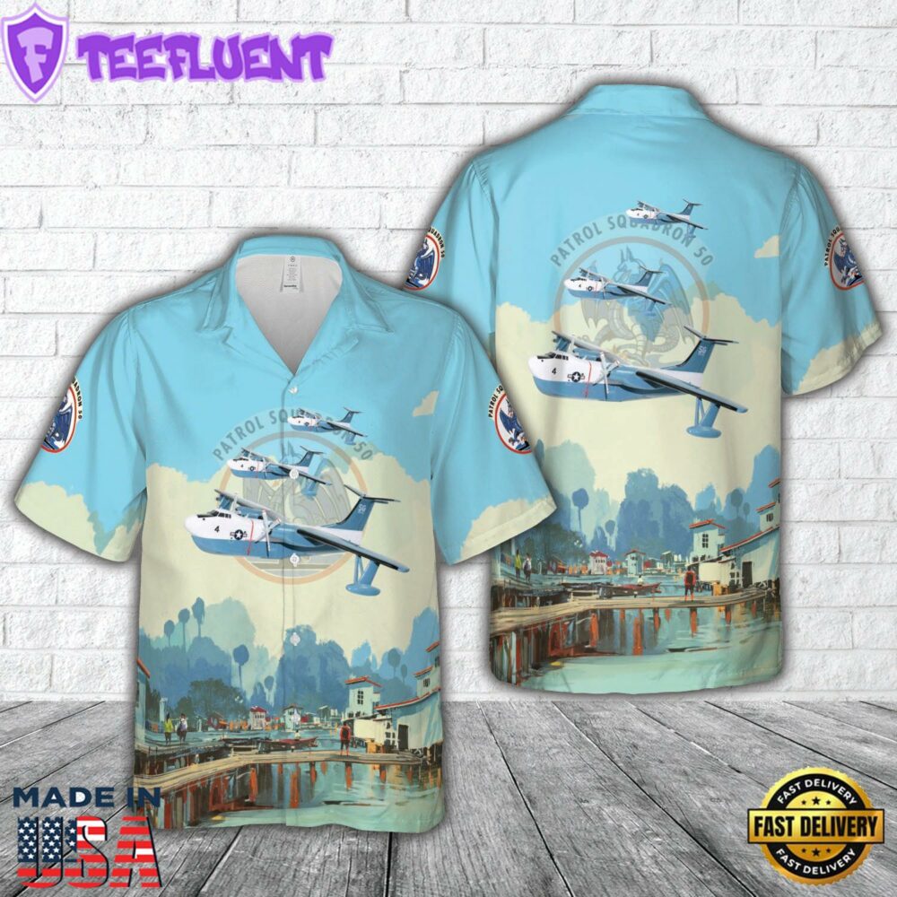 US Navy VP-50 Blue Dragon Martin P5M Marlin Hawaiian Shirt