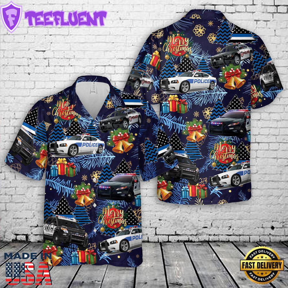 US Police Cars Blue Line Christmas Tree Hawaiian Shirt