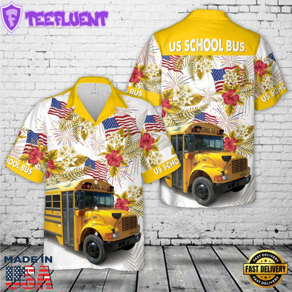 US School Bus, 4th Of July Hawaiian Shirt