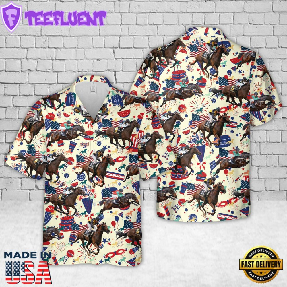 US Thoroughbred Horse Racing, 4th Of July Hawaiian Shirt